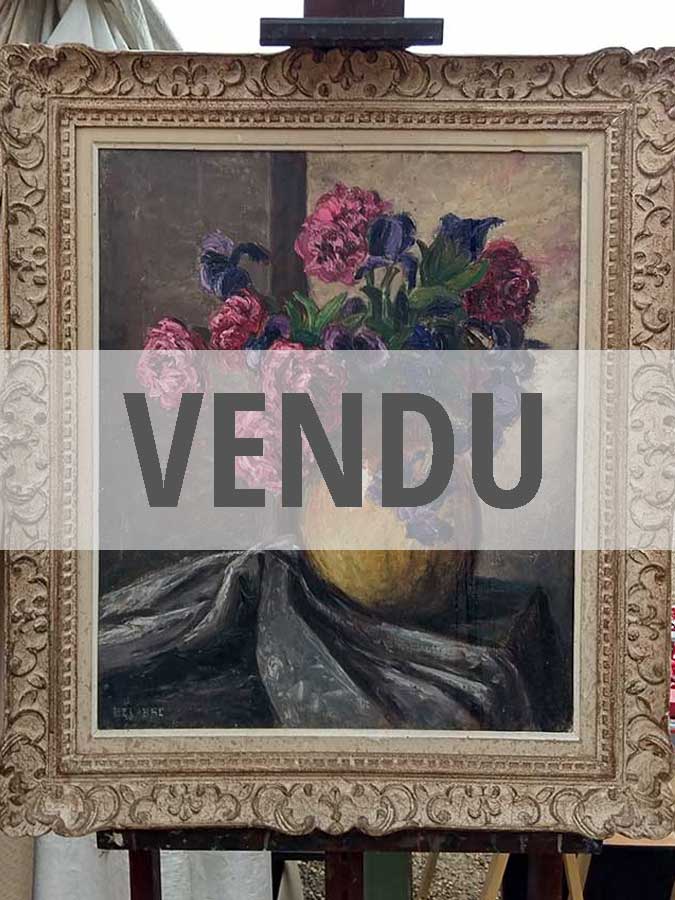 Peinture - Nature morte - Vase fleuris de Pivoine - Signé Serge de Belabre (1942)